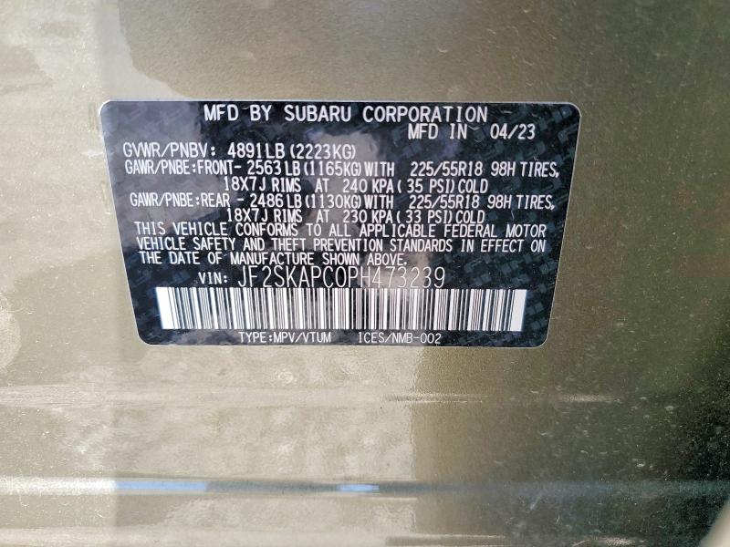 66529166 :رقم المزاد ، JF2SKAPC0PH473239 vin ، 2023 Subaru Forester مزاد بيع