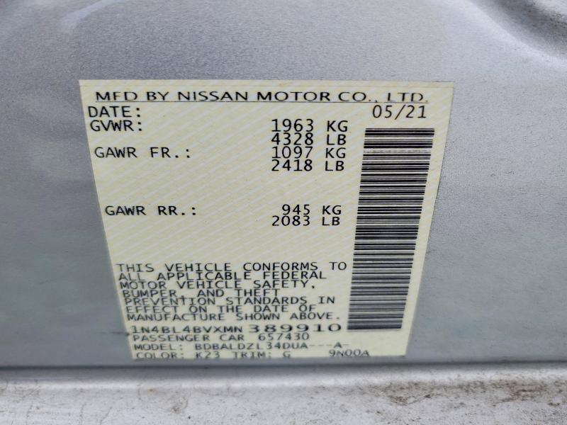 64577986 :رقم المزاد ، 1N4BL4BVXMN389910 vin ، 2021 Nissan Altima مزاد بيع