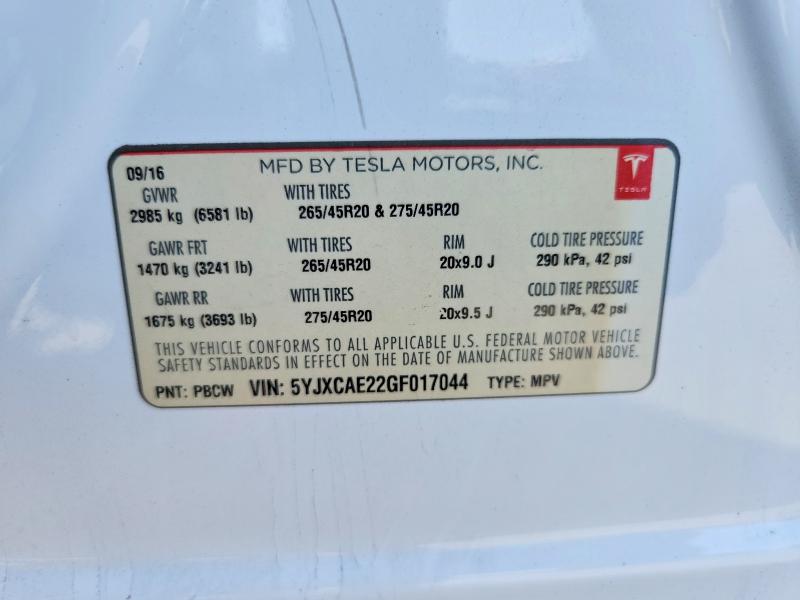 2016 Tesla Model X მანქანა იყიდება აუქციონზე, vin: 5YJXCAE22GF017044, აუქციონის ნომერი: 66267076
