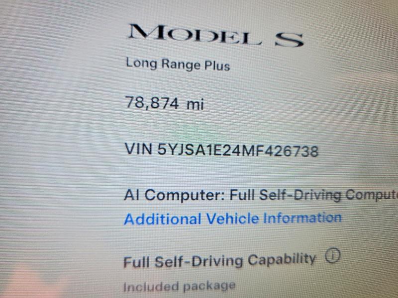 66525276 :رقم المزاد ، 5YJSA1E24MF426738 vin ، 2021 Tesla Model S مزاد بيع