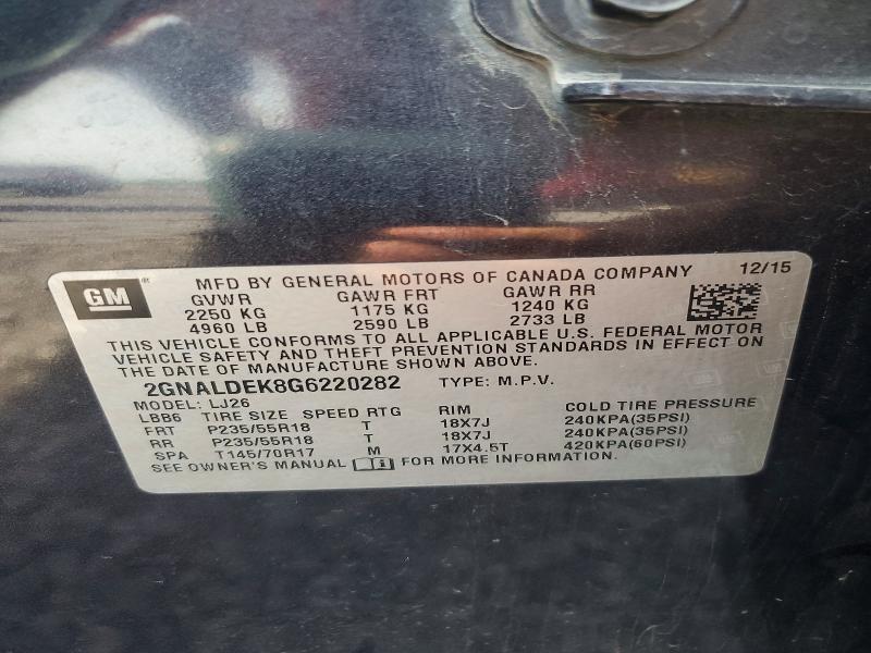 Aukcja sprzedaży 2016 Chevrolet Equinox, vin: 2GNALDEK8G6220282, numer aukcji: 64921866