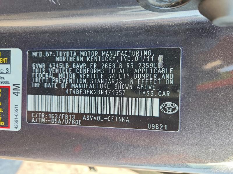 Aukcja sprzedaży 2011 Toyota Camry, vin: 4T4BF3EK2BR171557, numer aukcji: 66763796
