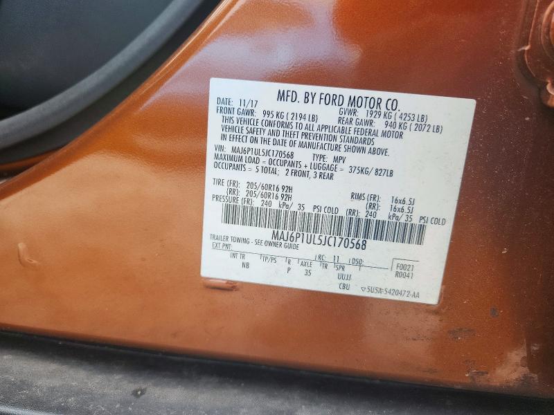 Auction sale of the 2018 Ford Ecosport, vin: MAJ6P1UL5JC170568, lot number: 64796416