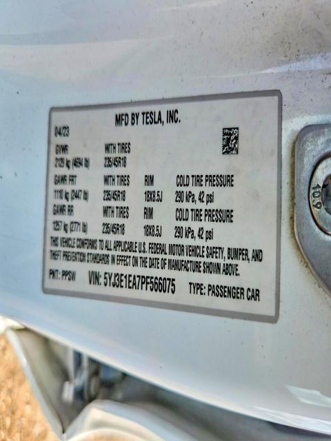 Aukcja sprzedaży 2023 Tesla Model 3, vin: 5YJ3E1EA7PF566075, numer aukcji: 65082016
