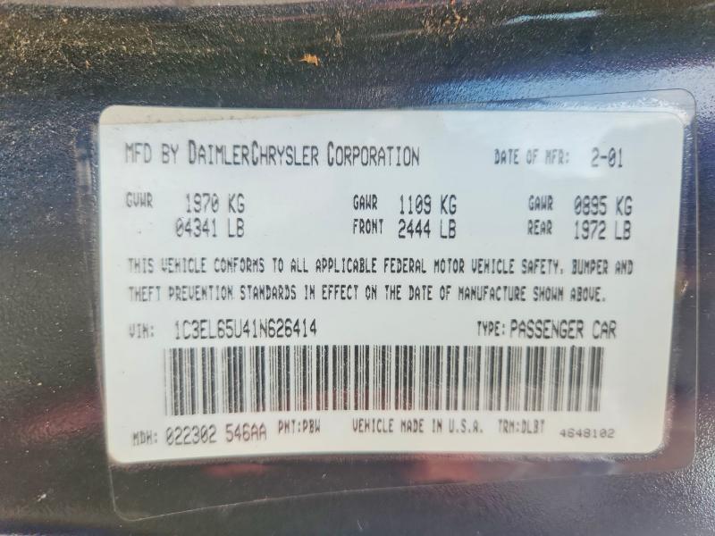 63518176 :رقم المزاد ، 1C3EL65U41N626414 vin ، 2001 Chrysler Sebring مزاد بيع