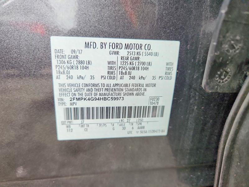 67022156 :رقم المزاد ، 2FMPK4G94HBC59973 vin ، 2017 Ford Edge مزاد بيع