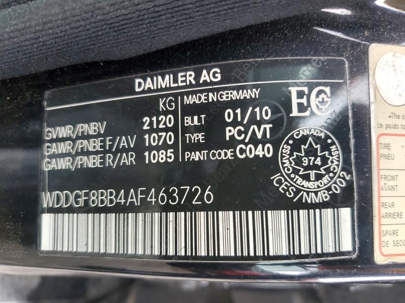 Aukcja sprzedaży 2010 Mercedes-benz C, vin: WDDGF8BB4AF463726, numer aukcji: 65718476