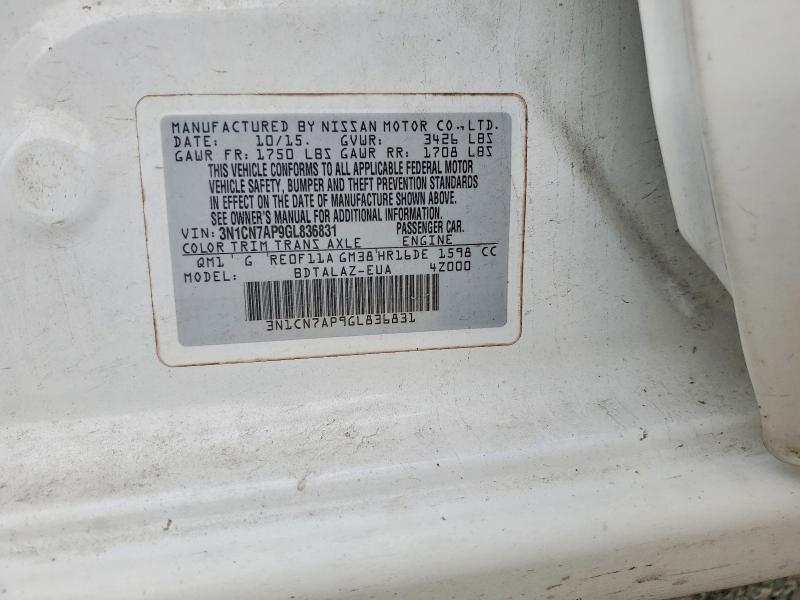 Продажа на аукционе авто 2016 Nissan Versa, vin: 3N1CN7AP9GL836831, номер лота: 65500226