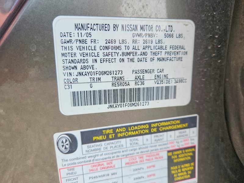 2006 Infiniti M35 მანქანა იყიდება აუქციონზე, vin: JNKAY01F06M261273, აუქციონის ნომერი: 63609056