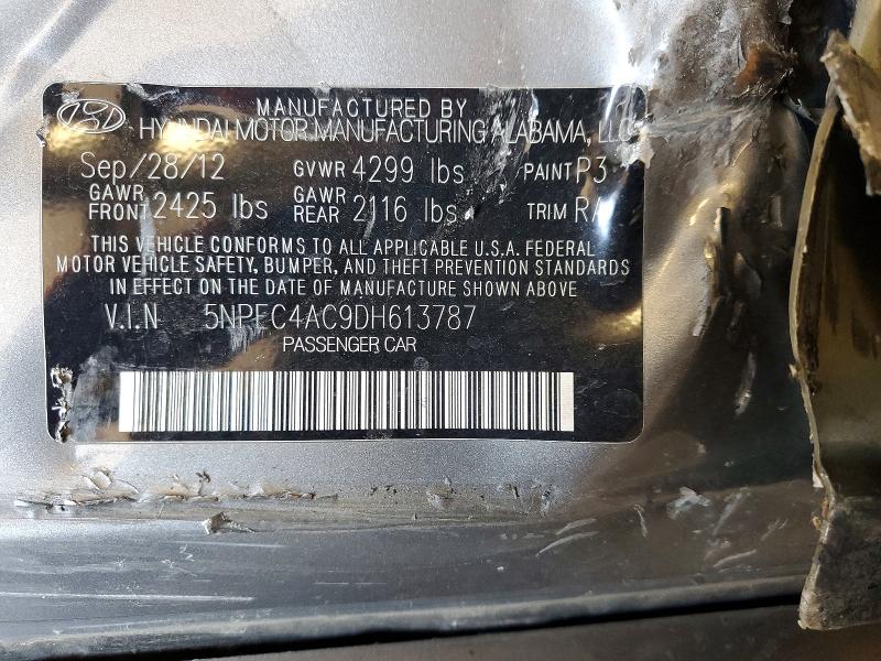 2013 Hyundai Sonata მანქანა იყიდება აუქციონზე, vin: 5NPEC4AC9DH613787, აუქციონის ნომერი: 66834346