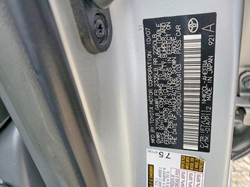 Aukcja sprzedaży 2008 Toyota Prius, vin: JTDKB20U183324103, numer aukcji: 65774846
