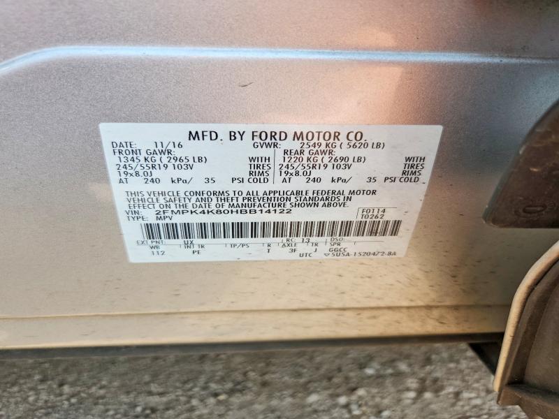 64624036 :رقم المزاد ، 2FMPK4K80HBB14122 vin ، 2017 Ford Edge مزاد بيع