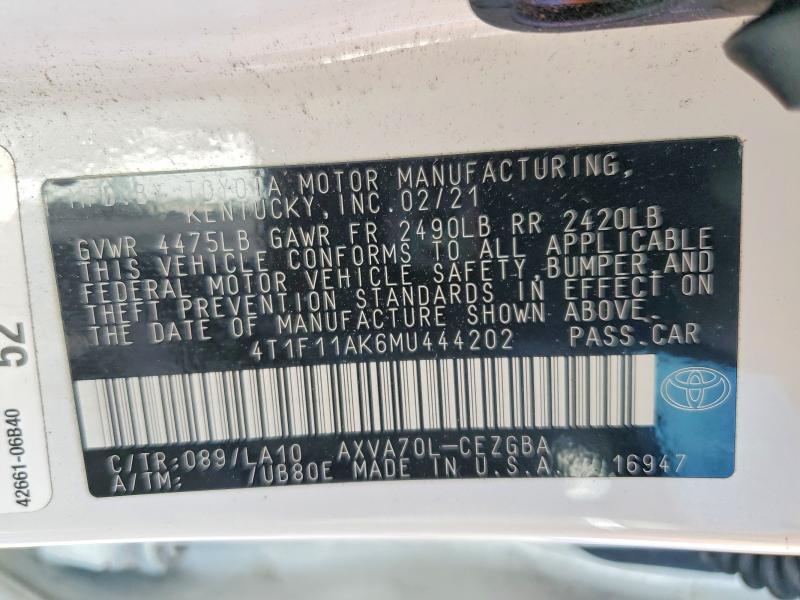 Продажа на аукционе авто 2021 Toyota Camry, vin: 4T1F11AK6MU444202, номер лота: 65811596