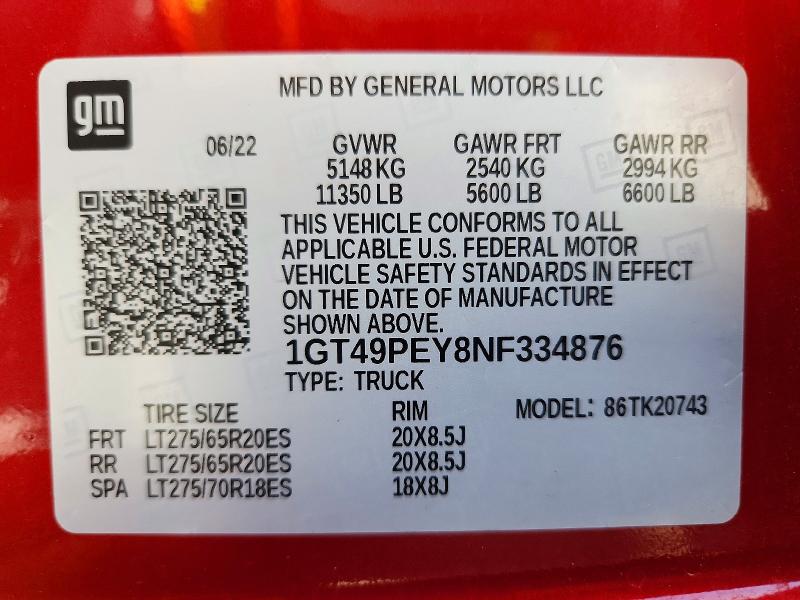 Продаж на аукціоні авто 2022 Gmc Sierra, vin: 1GT49PEY8NF334876, номер лоту: 64090196