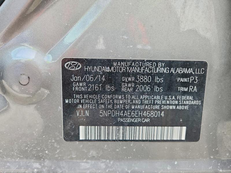 65319166 :رقم المزاد ، 5NPDH4AE6EH468014 vin ، 2014 Hyundai Elantra مزاد بيع