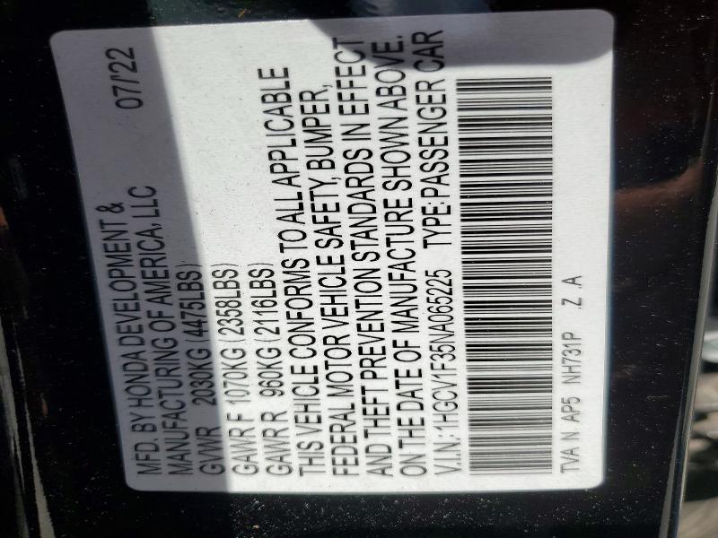 63785386 :رقم المزاد ، 1HGCV1F35NA065225 vin ، 2022 Honda Accord مزاد بيع