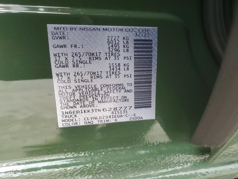 63039006 :رقم المزاد ، 1N6ED1EK3TN628777 vin ، 2026 Nissan Frontier مزاد بيع