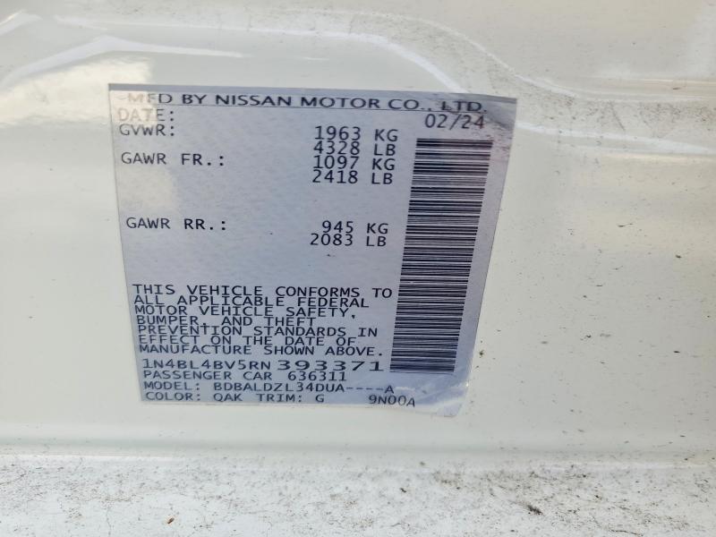 2024 Nissan Altima მანქანა იყიდება აუქციონზე, vin: 1N4BL4BV5RN393371, აუქციონის ნომერი: 64801336