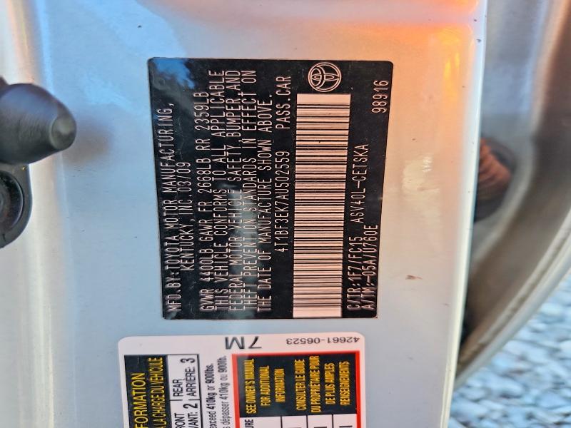 2010 Toyota Camry მანქანა იყიდება აუქციონზე, vin: 4T1BF3EK7AU502559, აუქციონის ნომერი: 63424306