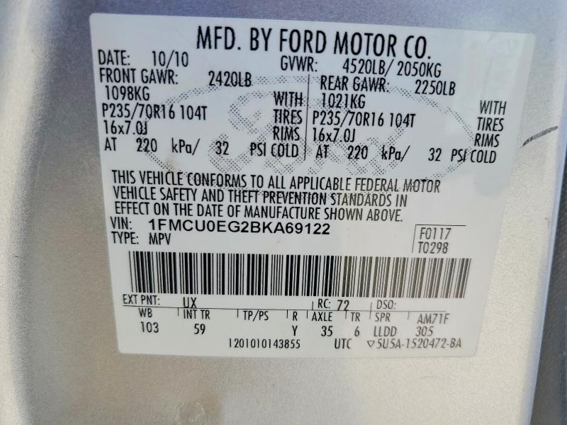63371986 :رقم المزاد ، 1FMCU0EG2BKA69122 vin ، 2011 Ford Escape مزاد بيع