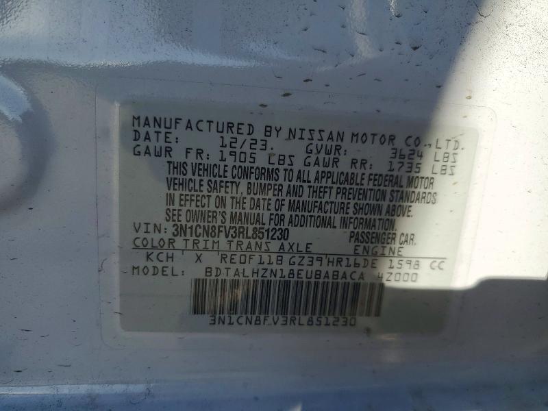 2024 Nissan Versa მანქანა იყიდება აუქციონზე, vin: 3N1CN8FV3RL851230, აუქციონის ნომერი: 66824196