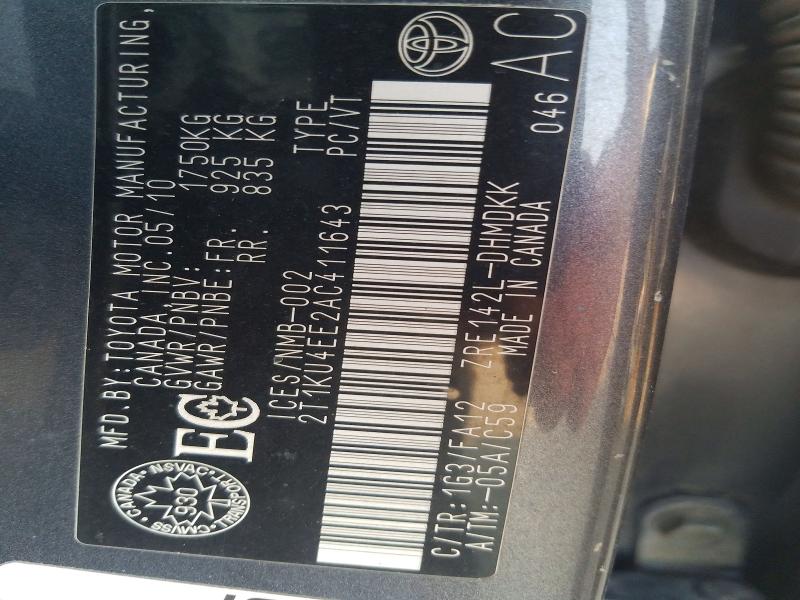 61304586 :رقم المزاد ، 2T1KU4EE2AC411643 vin ، 2010 Toyota Corolla Matrix مزاد بيع