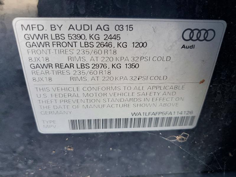 Продажа на аукционе авто 2015 Audi Q5, vin: WA1LFAFP5FA114126, номер лота: 63950366