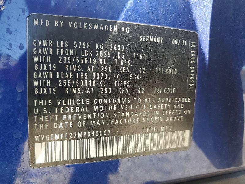 2021 Volkswagen Id.4 მანქანა იყიდება აუქციონზე, vin: WVGTMPE27MP040007, აუქციონის ნომერი: 63777526