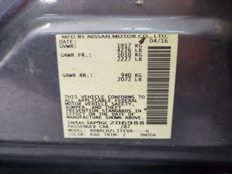 Aukcja sprzedaży 2016 Nissan Altima, vin: 1N4AL3AP9GC206988, numer aukcji: 62607726