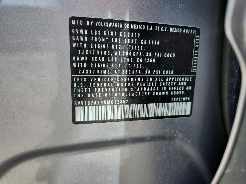 66655606 :رقم المزاد ، 3VV1B7AX9NM012852 vin ، 2022 Volkswagen Tiguan مزاد بيع