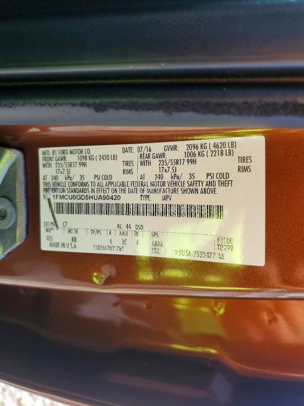 Продажа на аукционе авто 2017 Ford Escape, vin: 1FMCU0GD5HUA90420, номер лота: 65094066