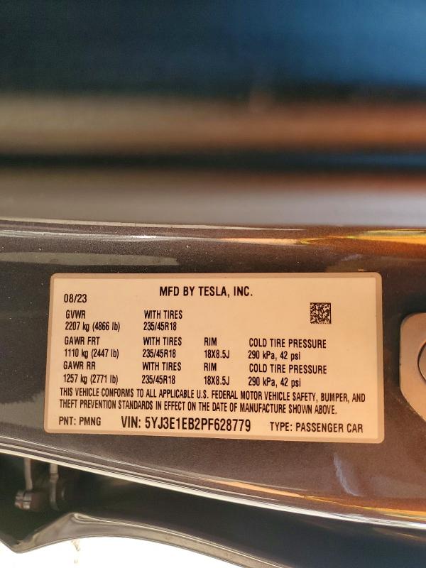 Aukcja sprzedaży 2023 Tesla Model 3, vin: 5YJ3E1EB2PF628779, numer aukcji: 64226806