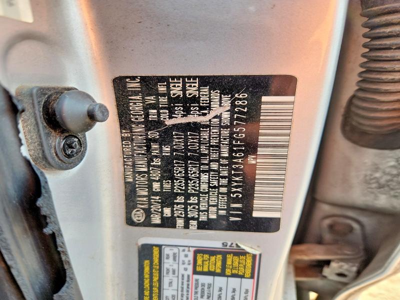 63562386 :رقم المزاد ، 5XYKT3A61FG577286 vin ، 2015 Kia Sorento مزاد بيع