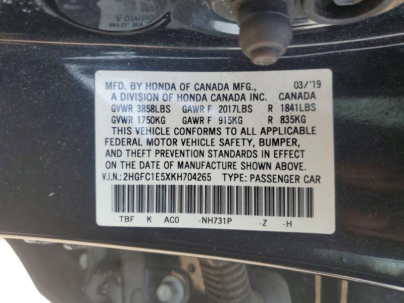 Aukcja sprzedaży 2019 Honda Civic, vin: 2HGFC1E5XKH704265, numer aukcji: 65039646