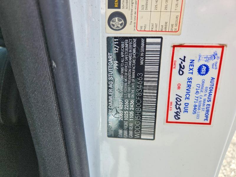 Aukcja sprzedaży 2012 Mercedes-benz C, vin: WDDGJ5HB0CF834663, numer aukcji: 67109116