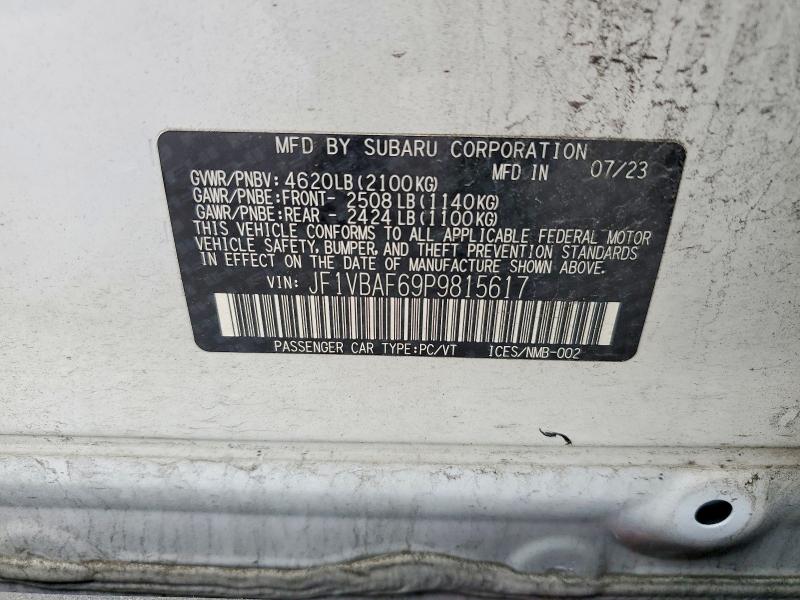 Продаж на аукціоні авто 2023 Subaru Wrx, vin: JF1VBAF69P9815617, номер лоту: 66641766