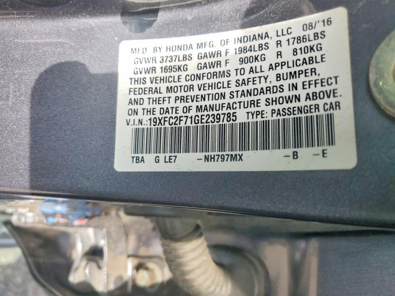 62882626 :رقم المزاد ، 19XFC2F71GE239785 vin ، 2016 Honda Civic مزاد بيع