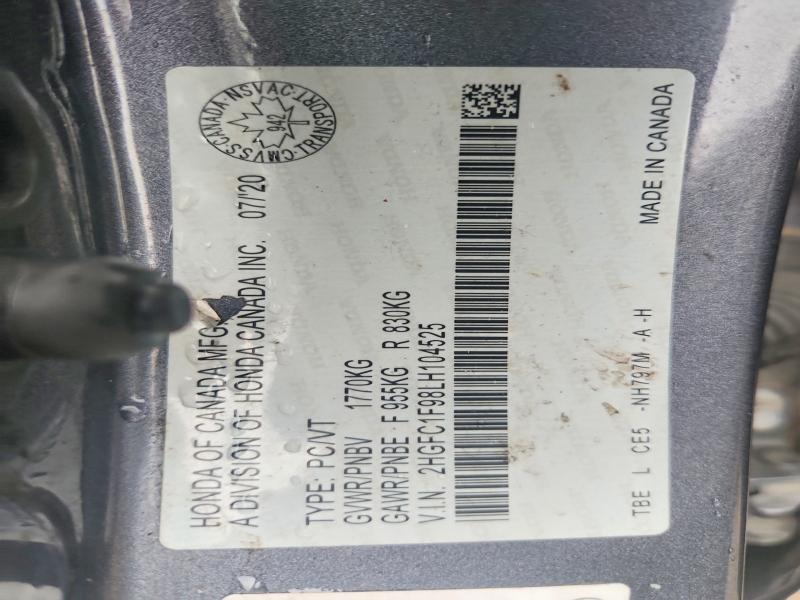 63670176 :رقم المزاد ، 2HGFC1F98LH104525 vin ، 2020 Honda Civic مزاد بيع