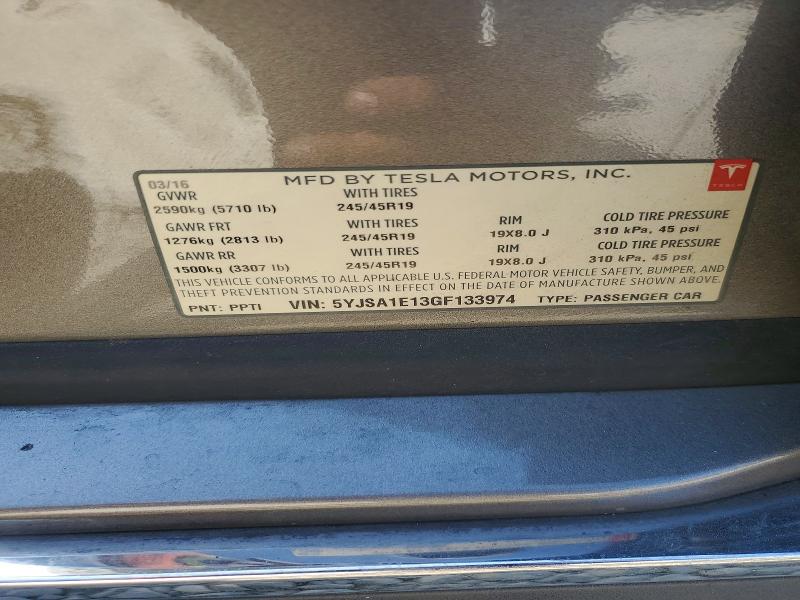 64968116 :رقم المزاد ، 5YJSA1E13GF133974 vin ، 2016 Tesla Model S مزاد بيع