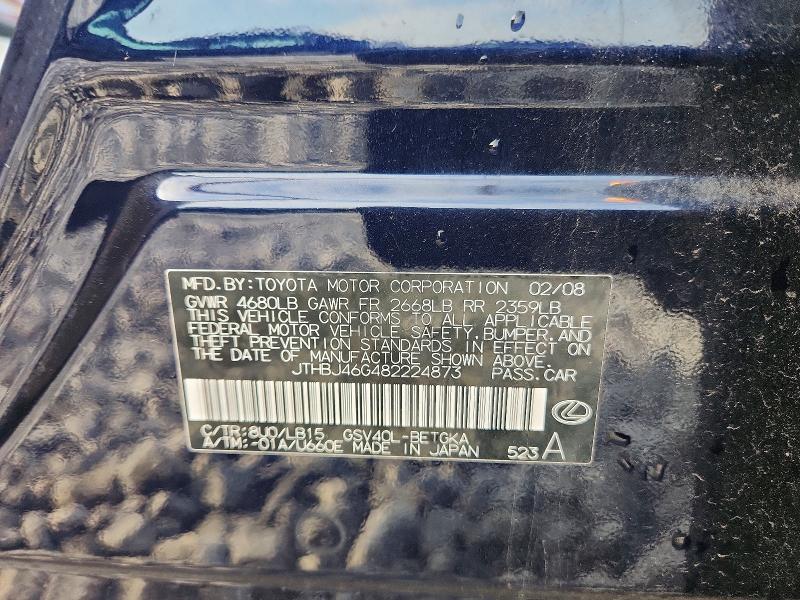 2008 Lexus Es მანქანა იყიდება აუქციონზე, vin: JTHBJ46G482224873, აუქციონის ნომერი: 65280236