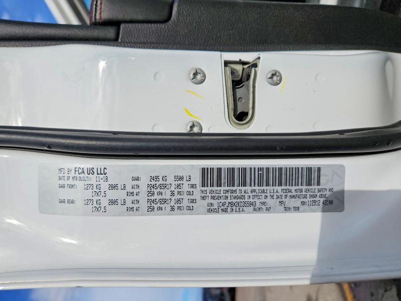 Продажа на аукционе авто 2019 Jeep Cherokee, vin: 1C4PJMBX2KD355843, номер лота: 66993766
