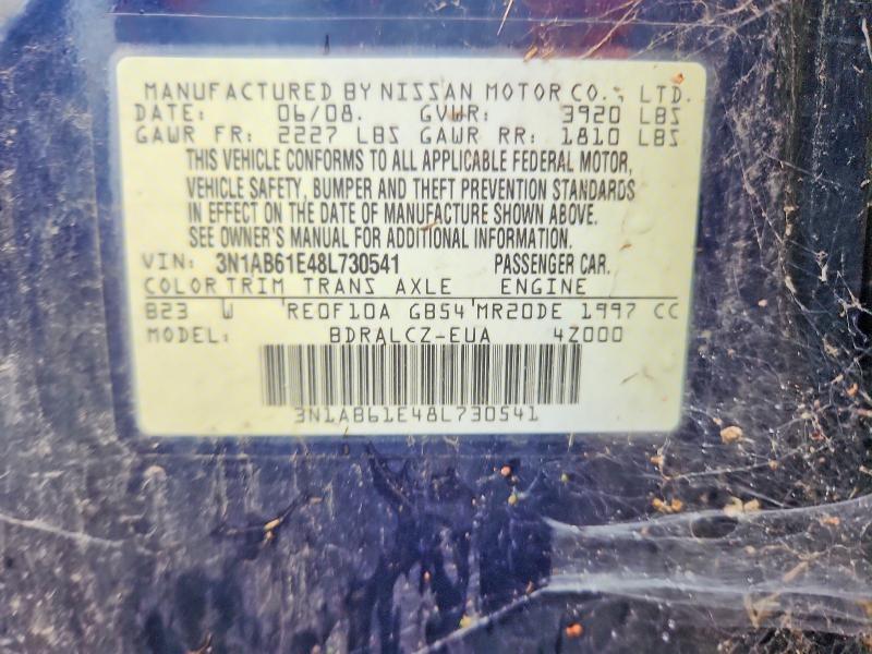 2008 Nissan Sentra მანქანა იყიდება აუქციონზე, vin: 3N1AB61E48L730541, აუქციონის ნომერი: 64811426