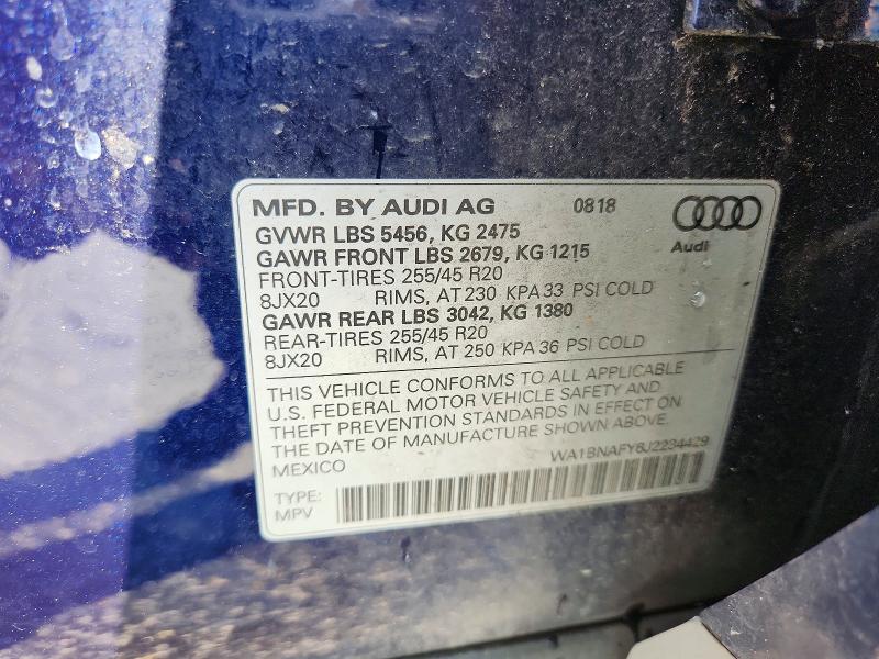 67199186 :رقم المزاد ، WA1BNAFY6J2234429 vin ، 2018 Audi Q5 مزاد بيع