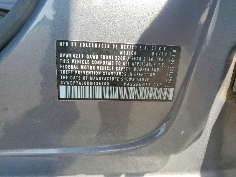 Продажа на аукционе авто 2013 Volkswagen Jetta, vin: 3VWDP7AJ0DM435100, номер лота: 64319316