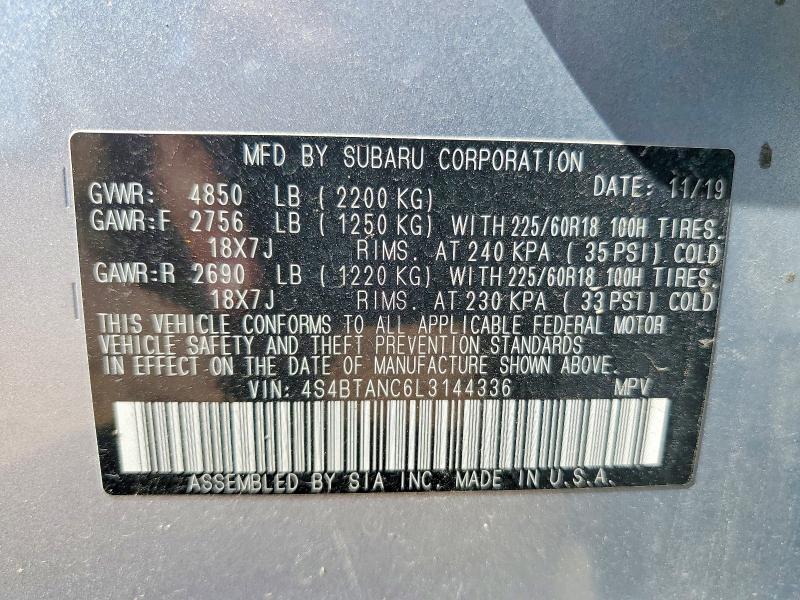 Aukcja sprzedaży 2020 Subaru Outback, vin: 4S4BTANC6L3144336, numer aukcji: 65696276