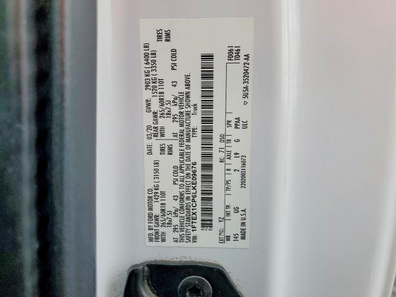 Aukcja sprzedaży 2020 Ford F150, vin: 1FTEX1CP6LKE09676, numer aukcji: 66619406