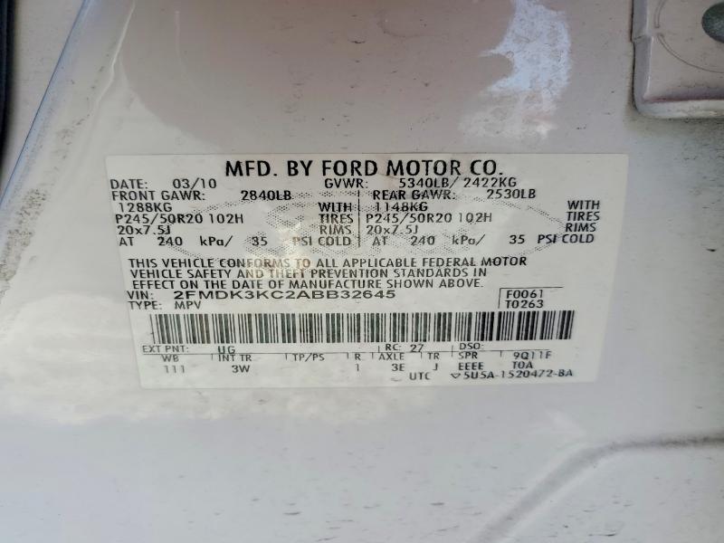65486876 :رقم المزاد ، 2FMDK3KC2ABB32645 vin ، 2010 Ford Edge مزاد بيع