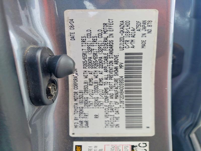 Aukcja sprzedaży 2004 Lexus Gx, vin: JTJBT20X840059504, numer aukcji: 63739296