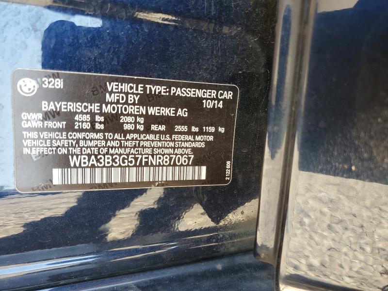 65054006 :رقم المزاد ، WBA3B3G57FNR87067 vin ، 2015 Bmw 328 مزاد بيع