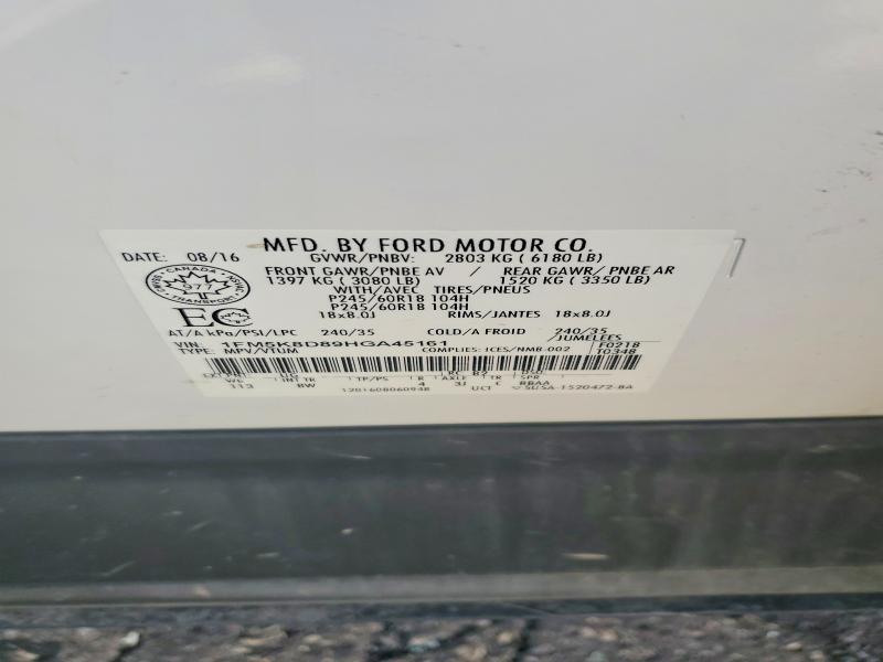 Aukcja sprzedaży 2017 Ford Explorer, vin: 1FM5K8D89HGA45161, numer aukcji: 64054786